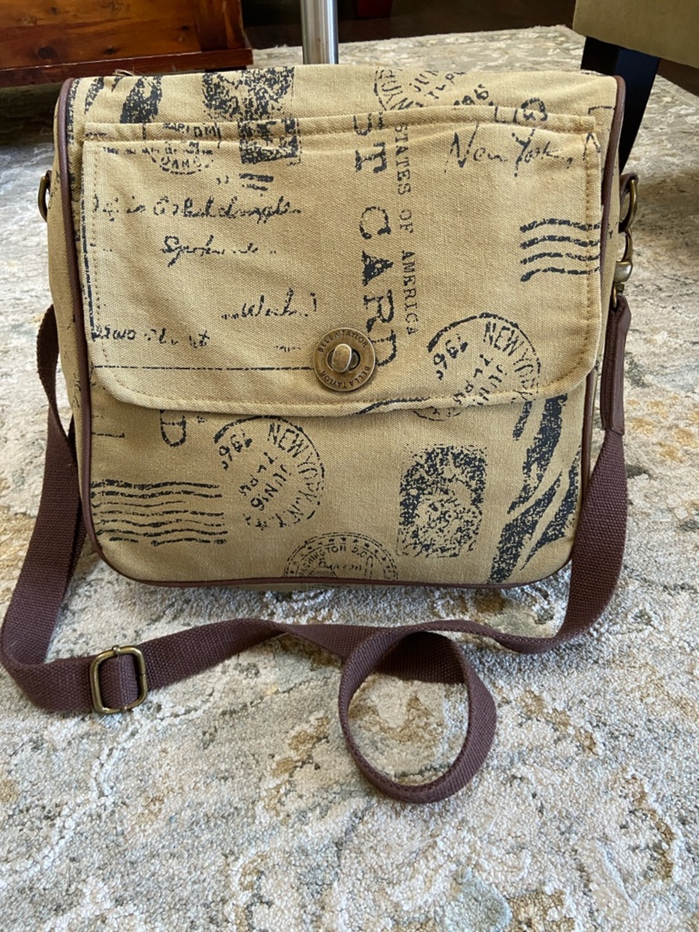 Bella Taylor Canvas Messenger Bag with Vintage Postcard Print